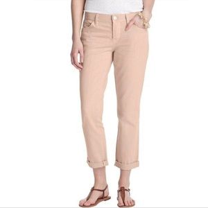 Pink button fly boyfriend jeans